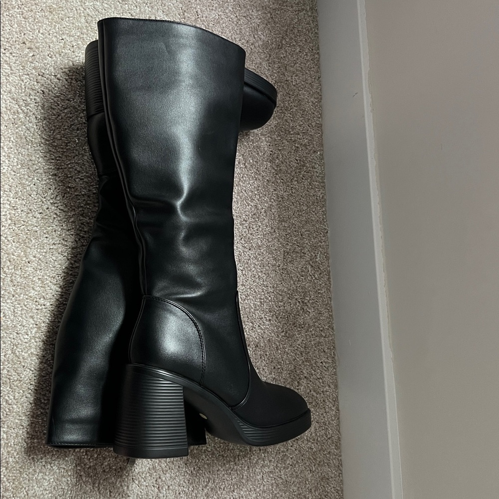 Synthetic Leather Black Knee-High Boots